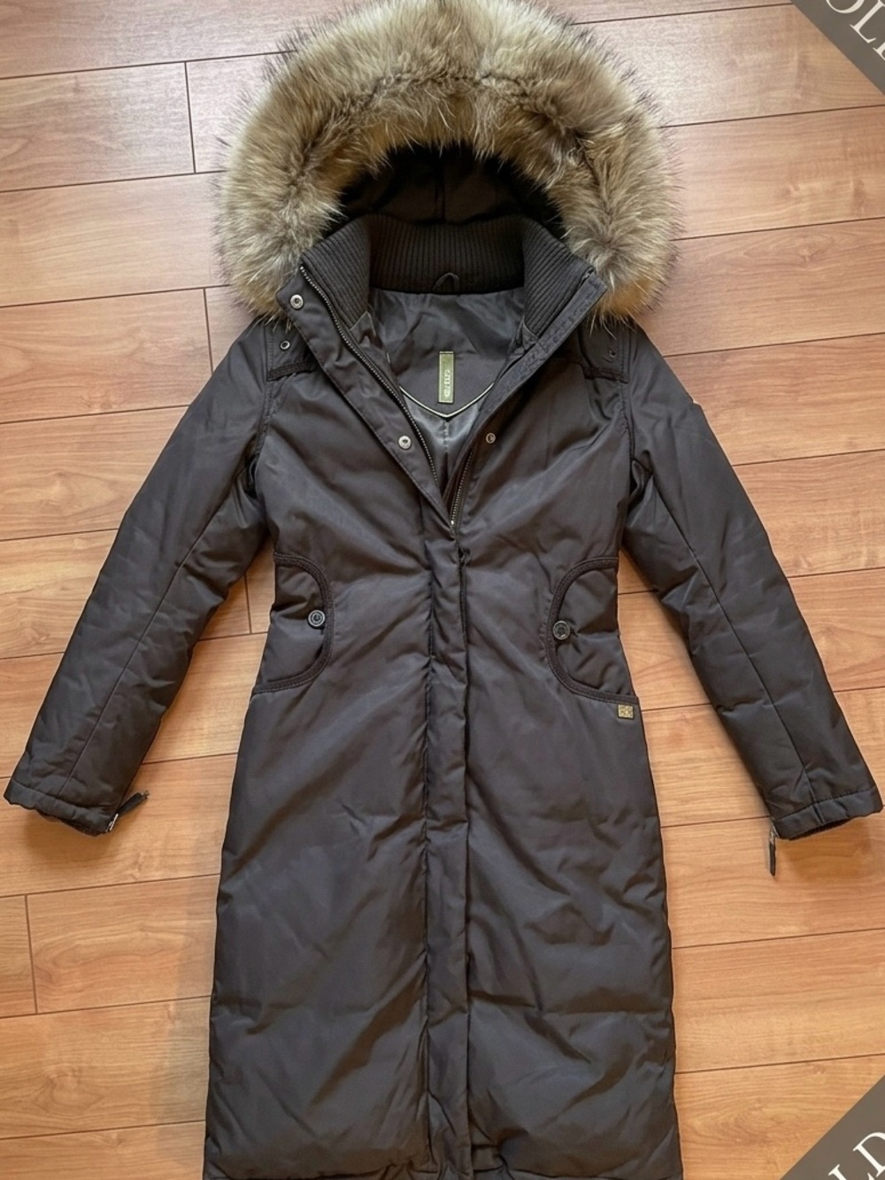 Soia and Kyo Women's Long Dark Brown Winter Parka with Fur-Trim Hood